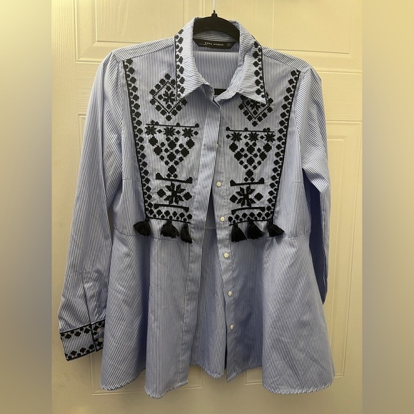 ZARA Striped Shirt With Tassels and Embroidery - Picture 9 of 12